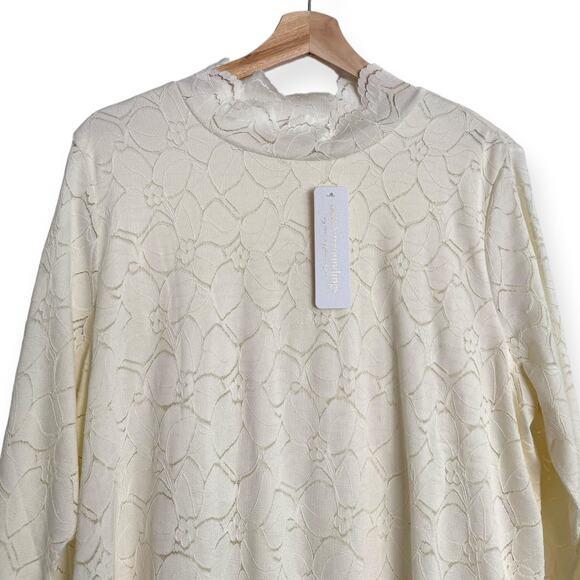 NWT Soft Surroundings Cream Lace Mock Neck Sheer Sleeve Tunic Blouse Women's L - Picture 3 of 10